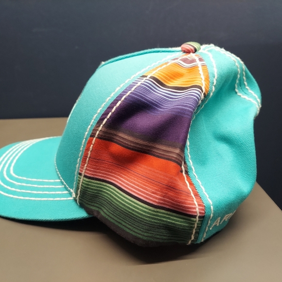 Ariat serape stripe turquoise baseball Hat style cap Blue Green Red Aztec Skater - Picture 2 of 7